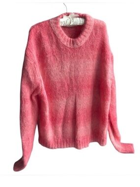 FRAME Pink Baby Suri Alpaca Blend Fuzzy Oversized Crewneck Sweater - Sz L/XL